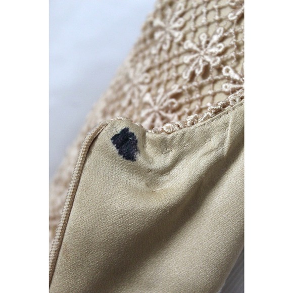 Vintage Handmade Crochet Floral Lace Midi Dress Champagne Beige Large - Picture 6 of 6